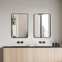 VanityFus 32-in W 24-in H Rectangle Framed Beveled Bathroom Vanity Mirror Wall Mirror (Matte Black)