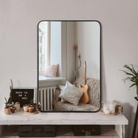 VanityFus 32-in W 24-in H Rectangle Framed Beveled Bathroom Vanity Mirror Wall Mirror (Matte Black)