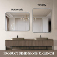 VanityFus 24-in W 32-in H Rectangle Silver Framed Beveled Bathroom Vanity Mirror Wall Mirror