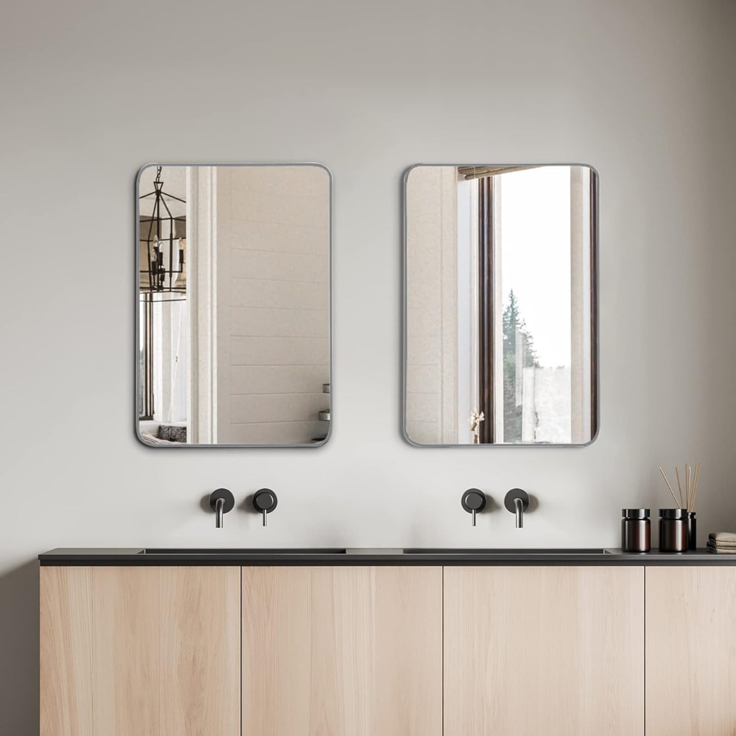 VanityFus 24-in W 32-in H Rectangle Silver Framed Beveled Bathroom Vanity Mirror Wall Mirror
