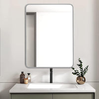 VanityFus 24-in W 32-in H Rectangle Silver Framed Beveled Bathroom Vanity Mirror Wall Mirror