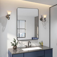 VanityFus 36-in W 24-in H Rectangle Framed Beveled Bathroom Vanity Mirror Wall Mirror (Matte Black)