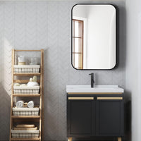 VanityFus 36-in W 24-in H Rectangle Framed Beveled Bathroom Vanity Mirror Wall Mirror (Matte Black)