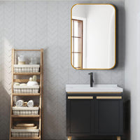 VanityFus 36-in W 24-in H Rectangle Brush Gold Framed Beveled Bathroom Vanity Mirror Wall Mirror