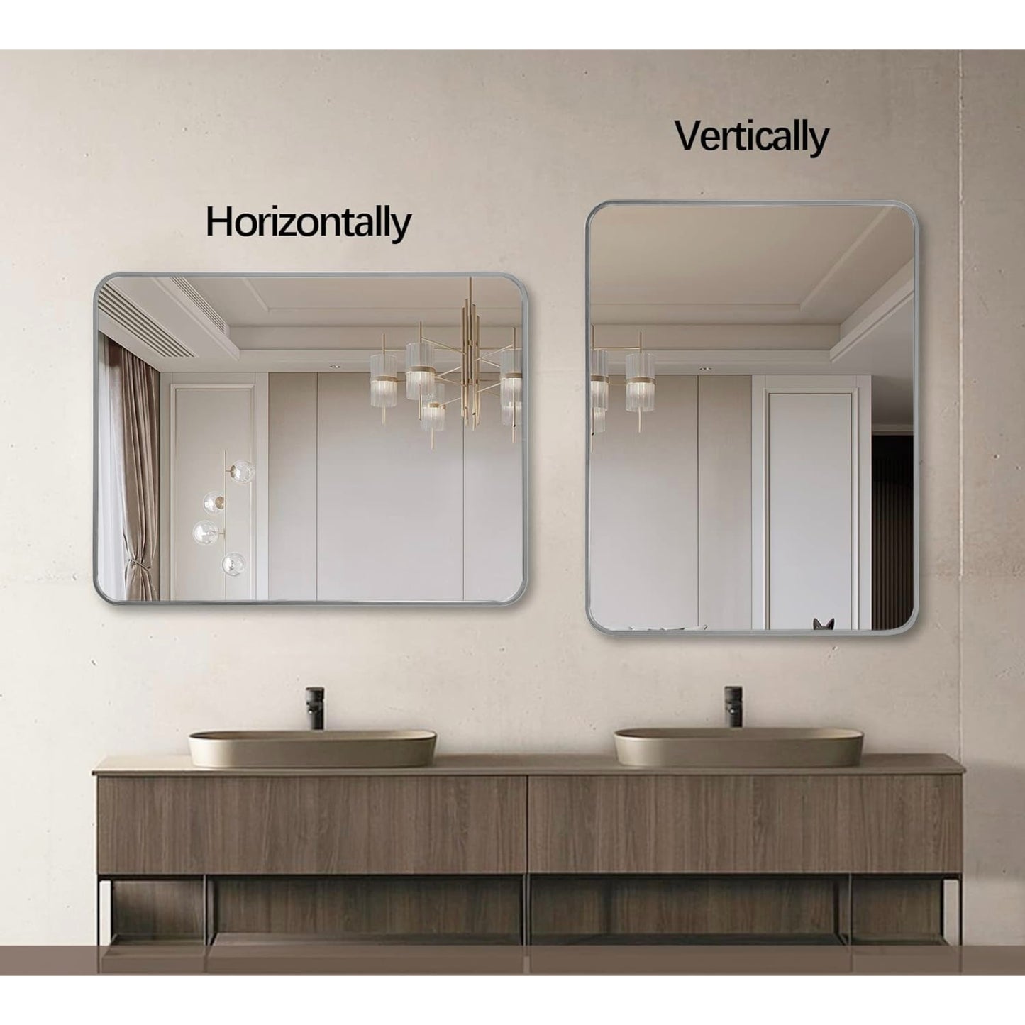 VanityFus 36-in W 24-in H Rectangle Silver Framed Beveled Bathroom Vanity Mirror Wall Mirror