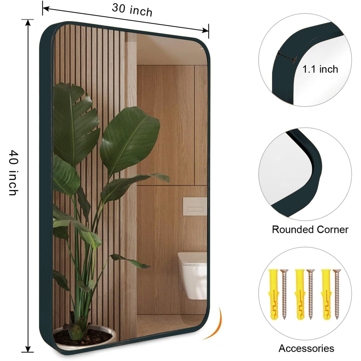 VanityFus 40-in W 30-in H Rectangle Framed Beveled Bathroom Vanity Mirror Wall Mirror (Matte Black)
