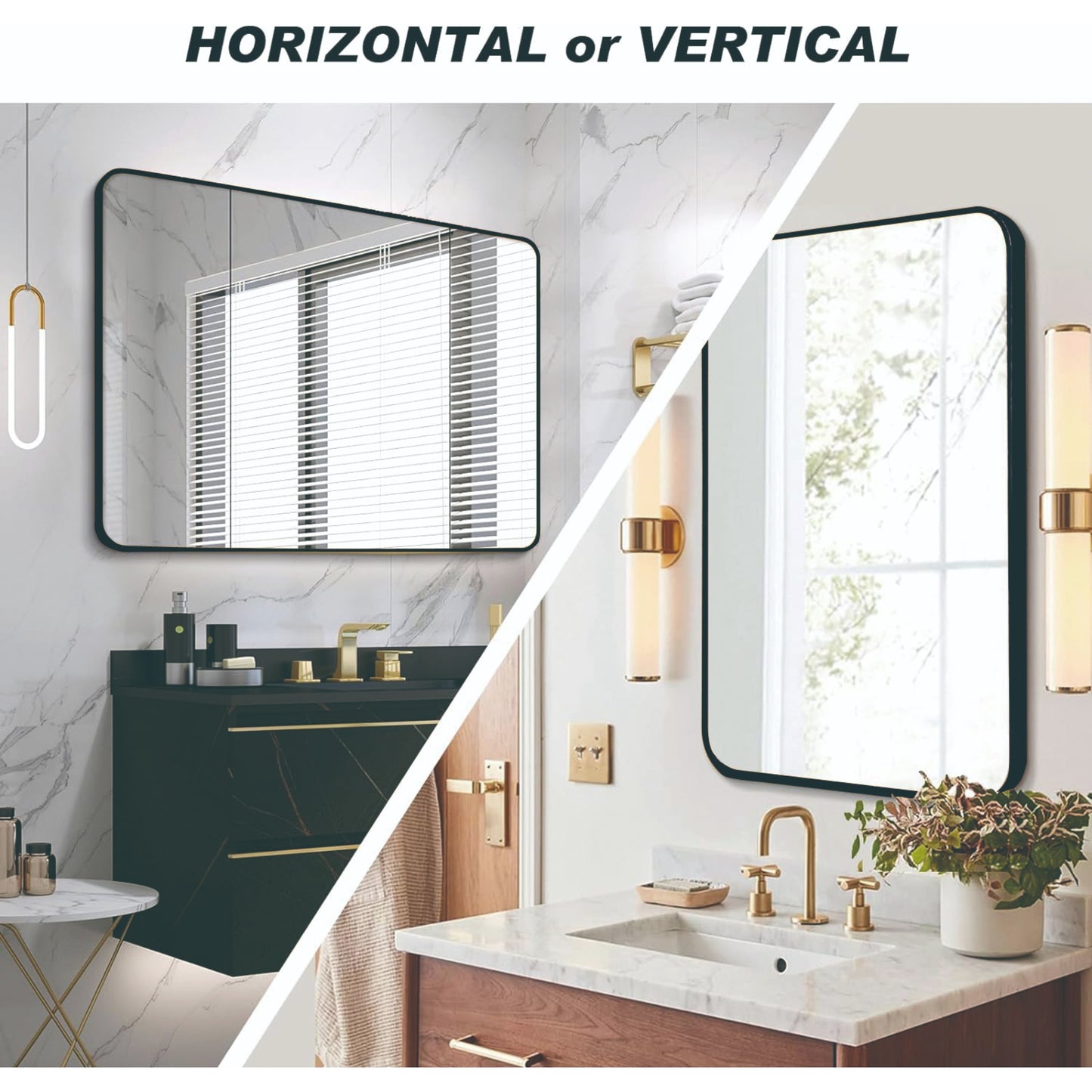 VanityFus 40-in W 30-in H Rectangle Framed Beveled Bathroom Vanity Mirror Wall Mirror (Matte Black)