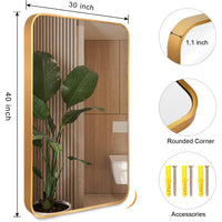 VanityFus 40-in W 30-in H Rectangle Brush Gold Framed Beveled Bathroom Vanity Mirror Wall Mirror