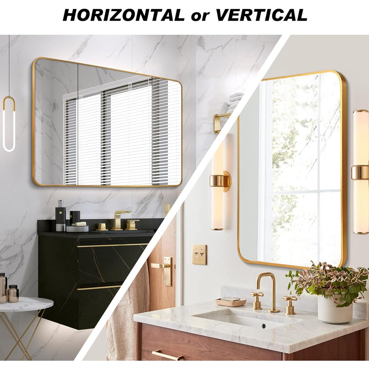 VanityFus 40-in W 30-in H Rectangle Brush Gold Framed Beveled Bathroom Vanity Mirror Wall Mirror