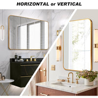 VanityFus 40-in W 30-in H Rectangle Brush Gold Framed Beveled Bathroom Vanity Mirror Wall Mirror
