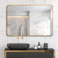VanityFus 40-in W 30-in H Rectangle Brush Gold Framed Beveled Bathroom Vanity Mirror Wall Mirror