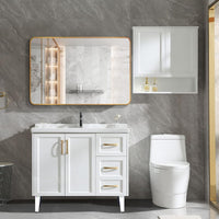VanityFus 40-in W 30-in H Rectangle Brush Gold Framed Beveled Bathroom Vanity Mirror Wall Mirror