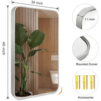 VanityFus 30-in W 40-in H Rectangle Silver Framed Beveled Bathroom Vanity Mirror Wall Mirror