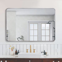 VanityFus 30-in W 40-in H Rectangle Silver Framed Beveled Bathroom Vanity Mirror Wall Mirror
