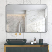 VanityFus 30-in W 40-in H Rectangle Silver Framed Beveled Bathroom Vanity Mirror Wall Mirror