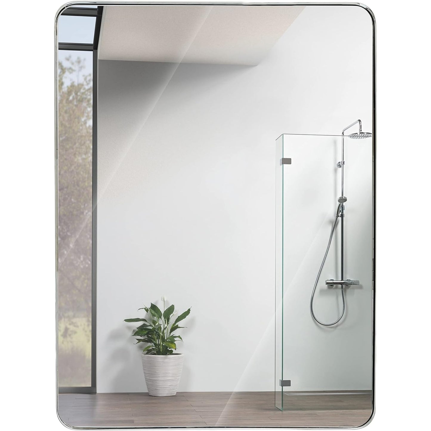 VanityFus 30-in W 40-in H Rectangle Silver Framed Beveled Bathroom Vanity Mirror Wall Mirror