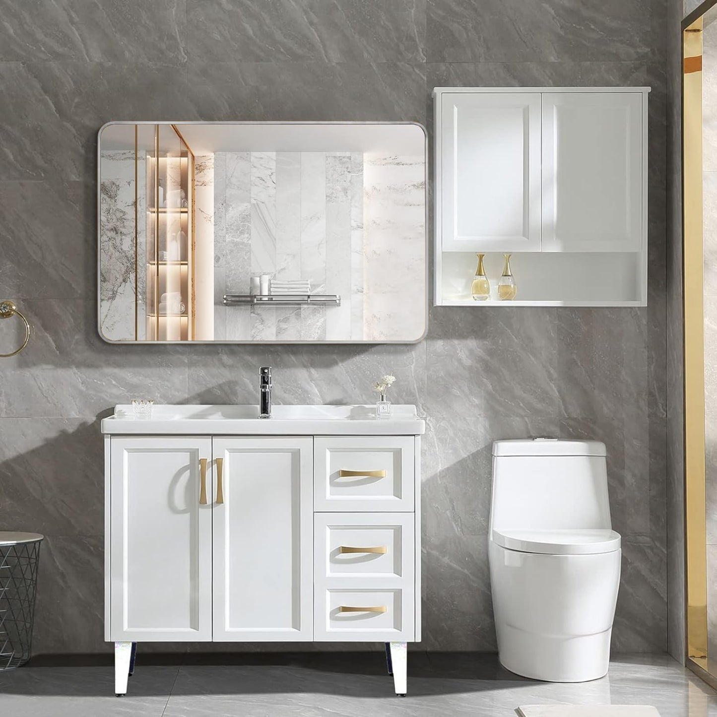 VanityFus 30-in W 40-in H Rectangle Silver Framed Beveled Bathroom Vanity Mirror Wall Mirror