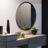 VanityFus 30-in W 30-in H Round Framed Beveled Bathroom Vanity Mirror Wall Mirror (Matte Black)