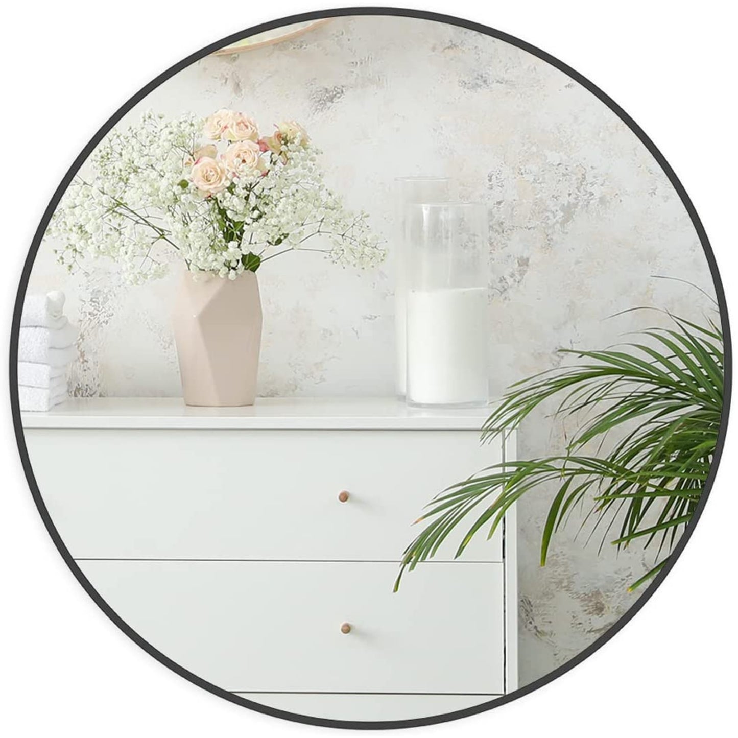 VanityFus 30-in W 30-in H Round Framed Beveled Bathroom Vanity Mirror Wall Mirror (Matte Black)