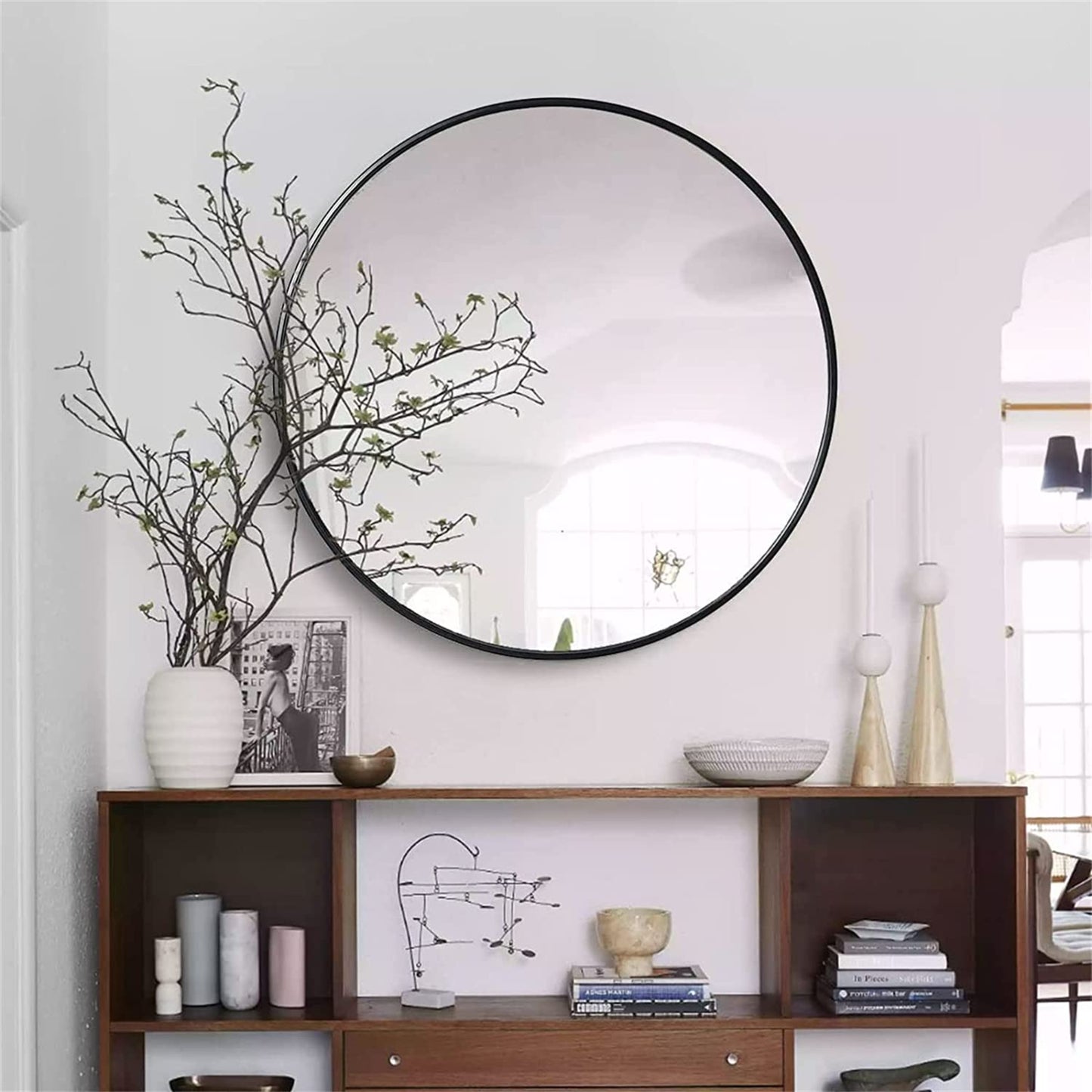 VanityFus 30-in W 30-in H Round Framed Beveled Bathroom Vanity Mirror Wall Mirror (Matte Black)