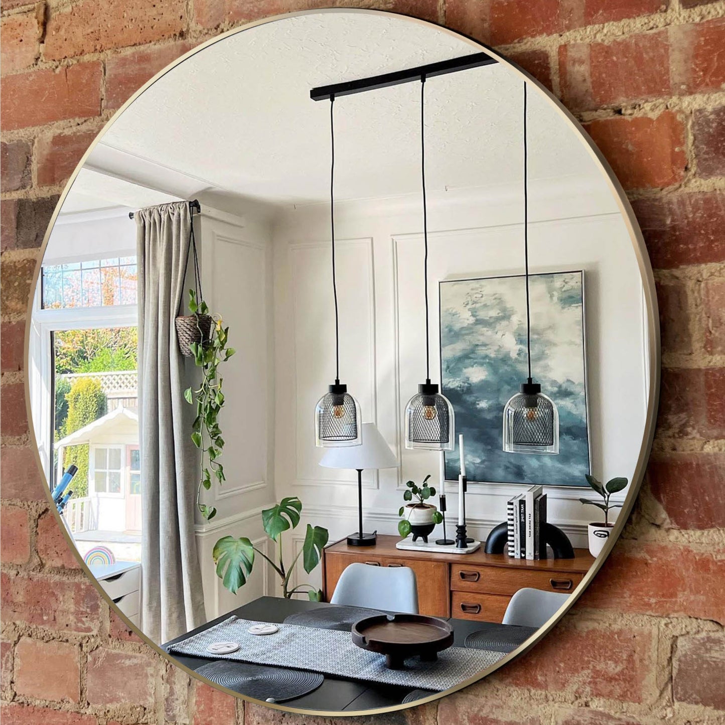 VanityFus 30-in W 30-in H Round Brush Gold Framed Beveled Bathroom Vanity Mirror Wall Mirror