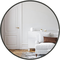 VanityFus 32-in W 32-in H Round Framed Beveled Bathroom Vanity Mirror Wall Mirror (Matte Black)
