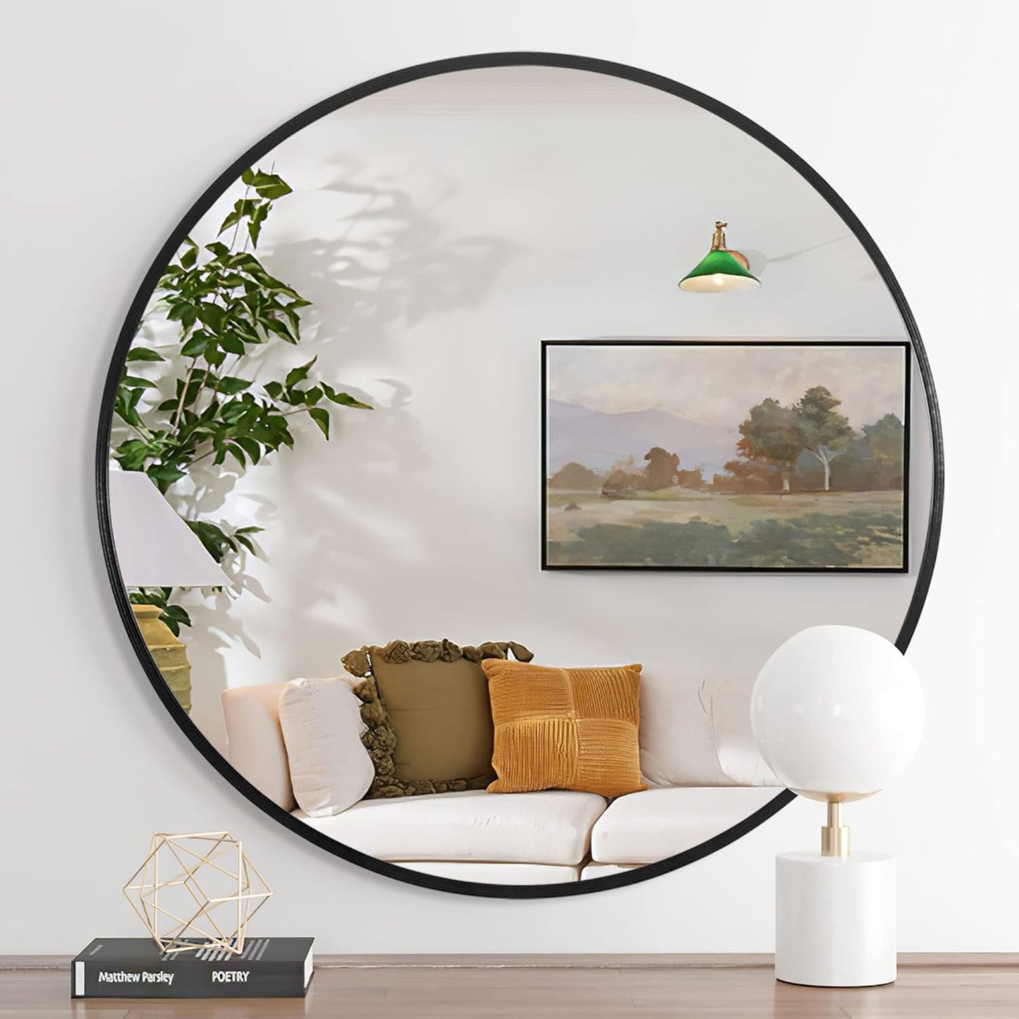 VanityFus 32-in W 32-in H Round Framed Beveled Bathroom Vanity Mirror Wall Mirror (Matte Black)