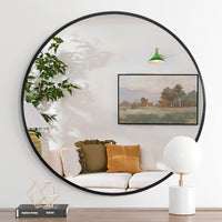 VanityFus 32-in W 32-in H Round Framed Beveled Bathroom Vanity Mirror Wall Mirror (Matte Black)