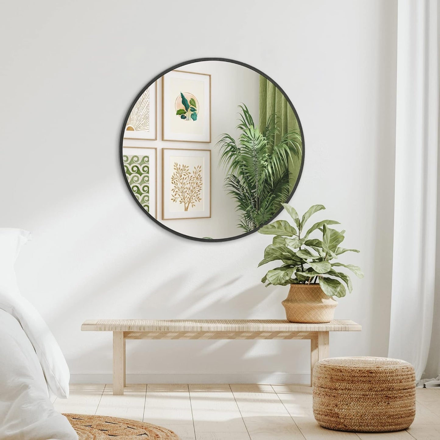 VanityFus 32-in W 32-in H Round Framed Beveled Bathroom Vanity Mirror Wall Mirror (Matte Black)