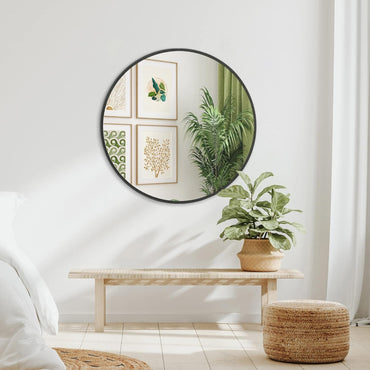 VanityFus 32-in W 32-in H Round Framed Beveled Bathroom Vanity Mirror Wall Mirror (Matte Black)