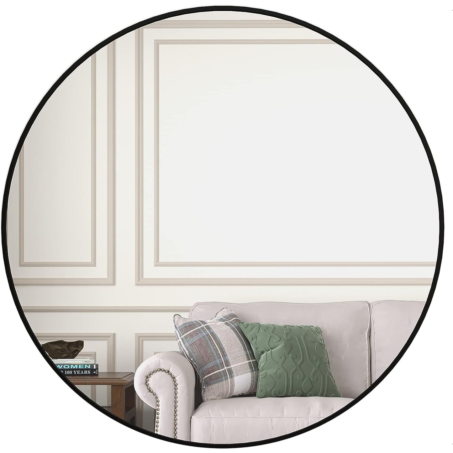 VanityFus 36-in W 36-in H Round Framed Beveled Bathroom Vanity Mirror Wall Mirror (Matte Black)