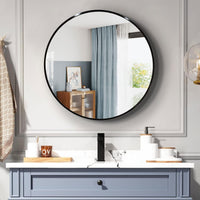 VanityFus 36-in W 36-in H Round Framed Beveled Bathroom Vanity Mirror Wall Mirror (Matte Black)