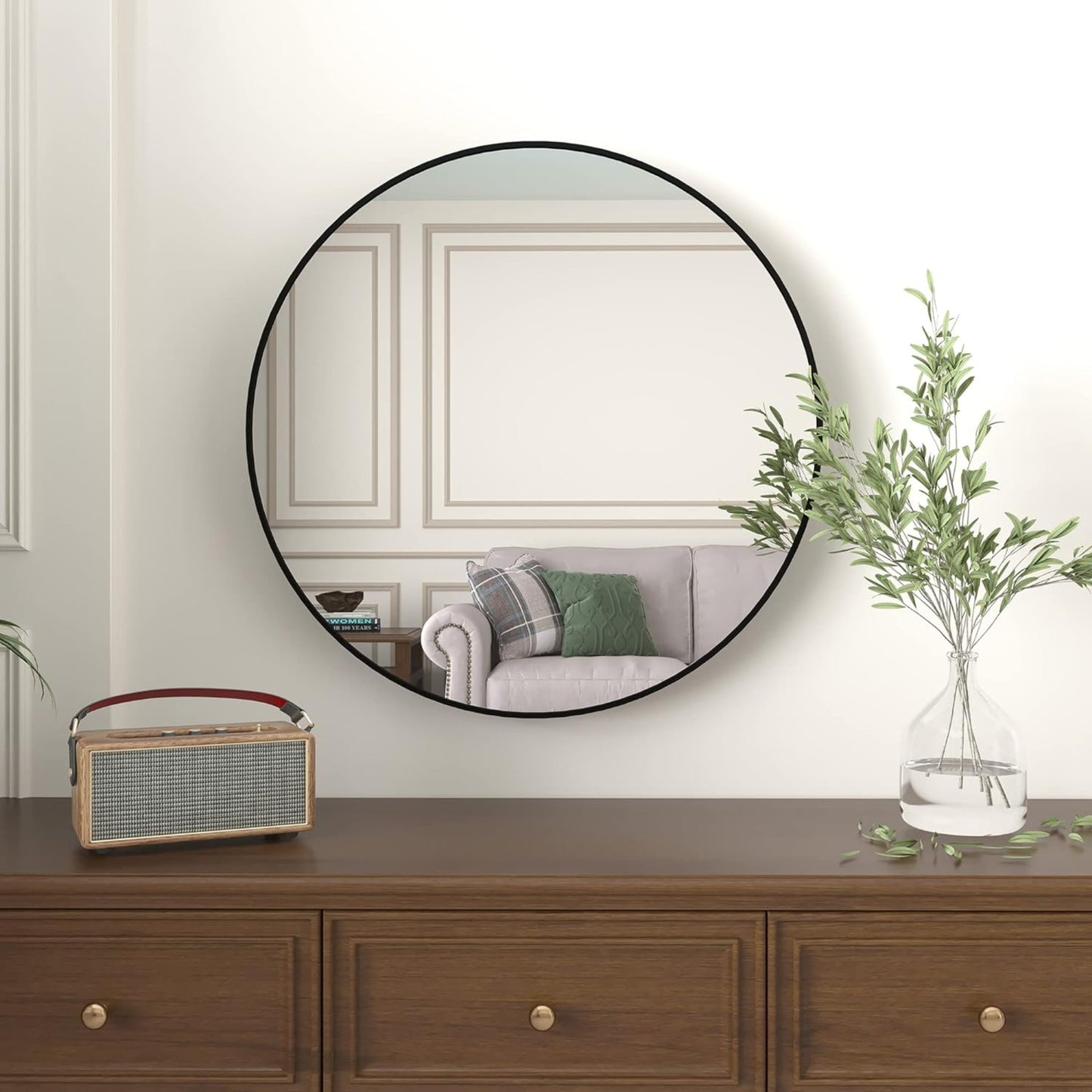 VanityFus 36-in W 36-in H Round Framed Beveled Bathroom Vanity Mirror Wall Mirror (Matte Black)