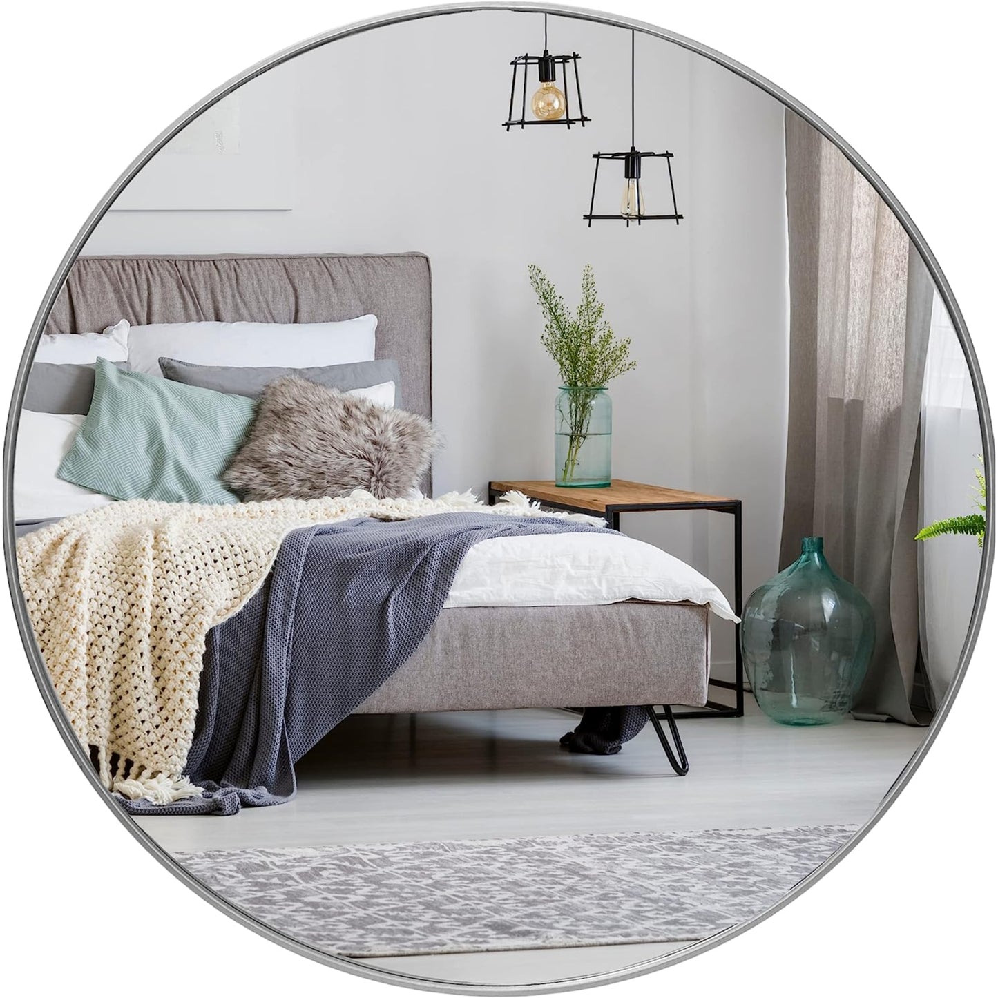 VanityFus 36-in W 36-in H Round Silver Framed Beveled Bathroom Vanity Mirror Wall Mirror