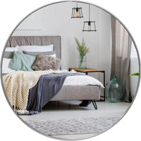 VanityFus 36-in W 36-in H Round Silver Framed Beveled Bathroom Vanity Mirror Wall Mirror