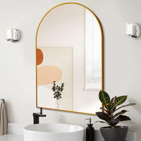 VanityFus 30-in W 20-in H Arch Brush Gold Framed Beveled Bathroom Vanity Mirror Wall Mirror