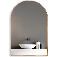 VanityFus 30-in W 20-in H Arch Brush Gold Framed Beveled Bathroom Vanity Mirror Wall Mirror