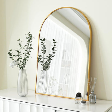 VanityFus 30-in W 20-in H Arch Brush Gold Framed Beveled Bathroom Vanity Mirror Wall Mirror