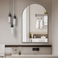 VanityFus 32-in W 24-in H Arch Framed Beveled Bathroom Vanity Mirror Wall Mirror (Matte Black)