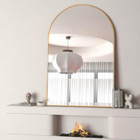 VanityFus 32-in W 24-in H Arch Brush Gold Framed Beveled Bathroom Vanity Mirror Wall Mirror