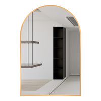 VanityFus 32-in W 24-in H Arch Brush Gold Framed Beveled Bathroom Vanity Mirror Wall Mirror