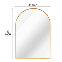 VanityFus 32-in W 24-in H Arch Brush Gold Framed Beveled Bathroom Vanity Mirror Wall Mirror