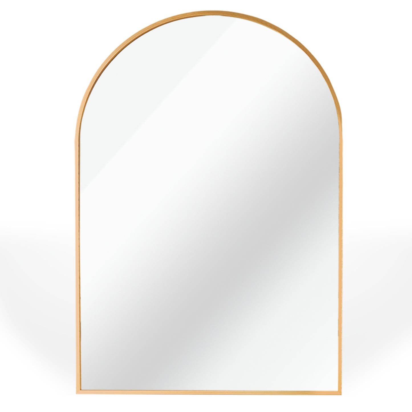 VanityFus 32-in W 24-in H Arch Brush Gold Framed Beveled Bathroom Vanity Mirror Wall Mirror