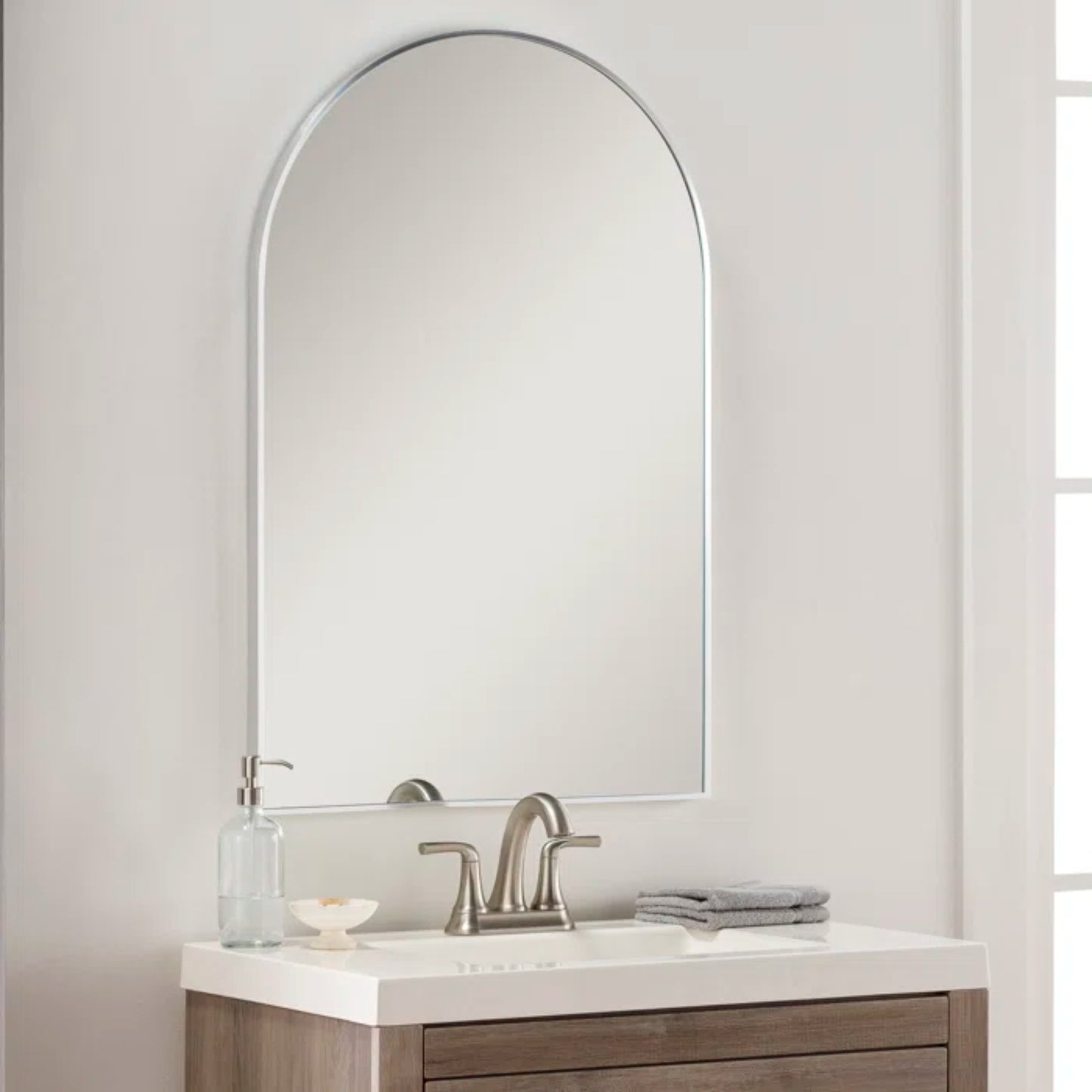 VanityFus 36-in W 24-in H Arch Silver Framed Beveled Bathroom Vanity Mirror Wall Mirror