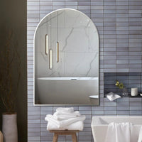 VanityFus 36-in W 24-in H Arch Silver Framed Beveled Bathroom Vanity Mirror Wall Mirror