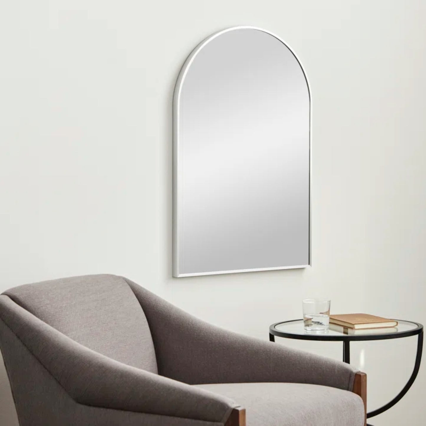 VanityFus 36-in W 24-in H Arch Silver Framed Beveled Bathroom Vanity Mirror Wall Mirror