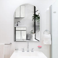 VanityFus 36-in W 24-in H Arch Silver Framed Beveled Bathroom Vanity Mirror Wall Mirror