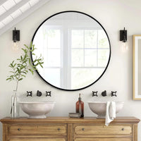 VanityFus 42-in W 42-in H Round Framed Beveled Bathroom Vanity Mirror Wall Mirror (Matte Black)