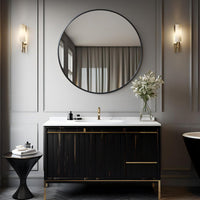 VanityFus 42-in W 42-in H Round Framed Beveled Bathroom Vanity Mirror Wall Mirror (Matte Black)