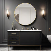 VanityFus 42-in W 42-in H Round Brush Gold Framed Beveled Bathroom Vanity Mirror Wall Mirror